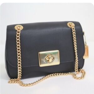 Coach Leather Shoulder Bag with Gold Chain